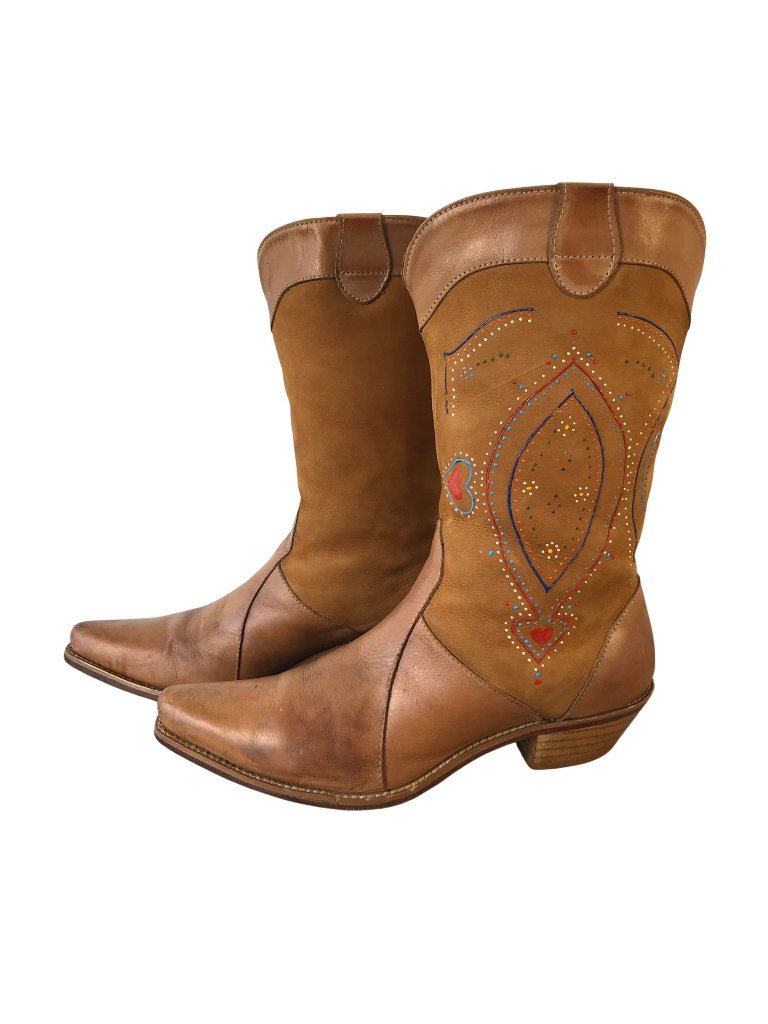 Novolabella Coyote Womens Painted Hearts Leather Boot Us 6.5 Eu 37